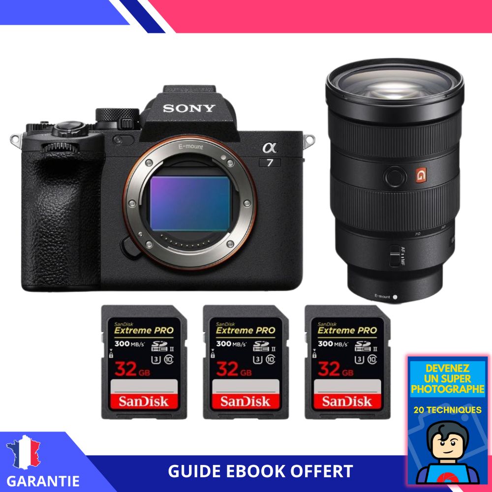 Sony A7 IV + Objectif FE 24-70mm f/2.8 GM + 3 SanDisk 32 Go Extreme PRO UHS-II SDXC 300 Mo/s + Ebook 'Devenez un Super Photographe' - Appareil photo hybride Sony