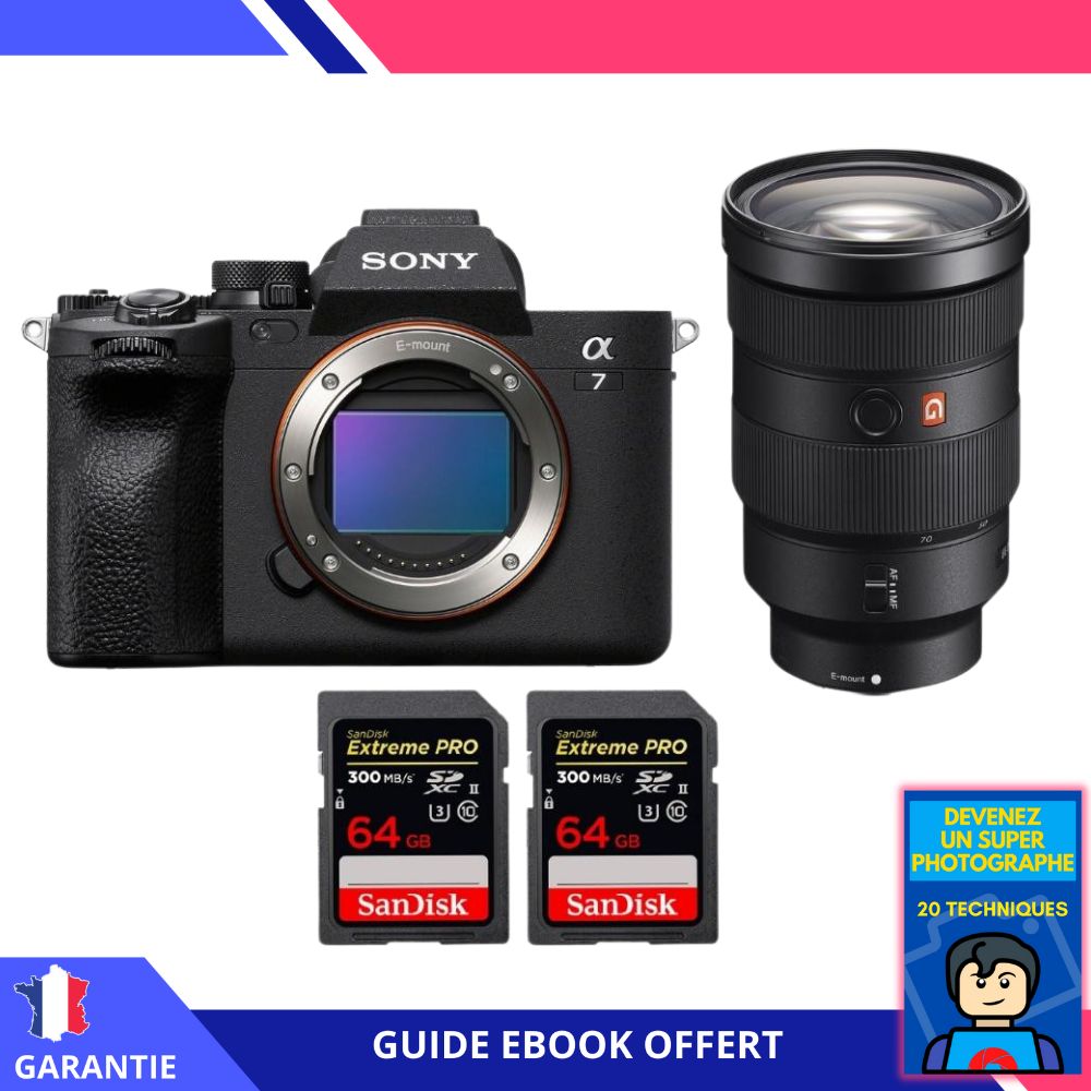 Sony A7 IV + Objectif FE 24-70mm f/2.8 GM + 2 Cartes Mémoire SanDisk 64Go Extreme PRO UHS-II SDXC 300 Mo/s + Ebook 'Devenez un Super Photographe' - Appareil Photo Hybride Sony