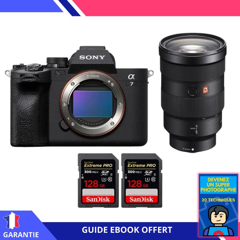 Sony A7 IV + FE 24-70mm f/2.8 GM + 2 SanDisk 128 Go Extreme PRO UHS-II SDXC 300 Mo/s + Ebook 'Devenez un Super Photographe' - Appareil photo hybride Sony