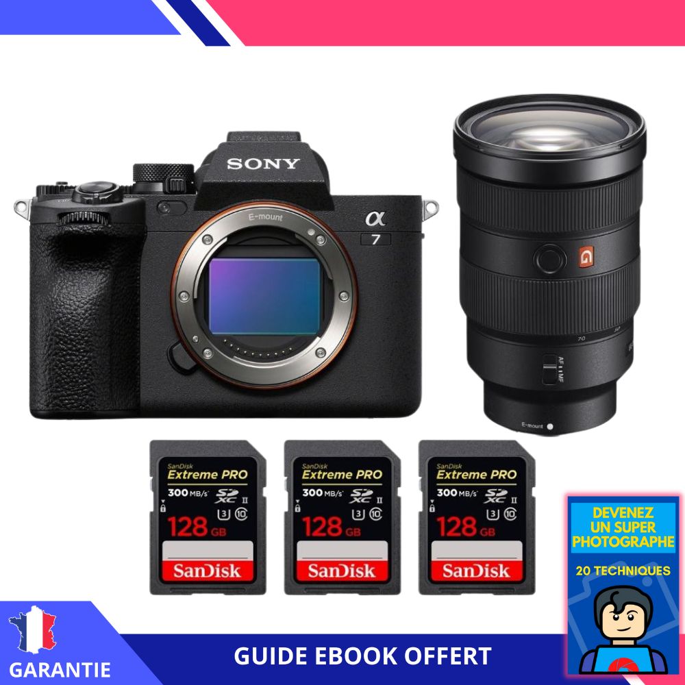 Sony A7 IV + FE 24-70mm f/2.8 GM + 3 SanDisk 128 Go Extreme PRO UHS-II SDXC 300 Mo/s + Ebook 'Devenez Un Super Photographe' - Appareil Photo Hybride Sony