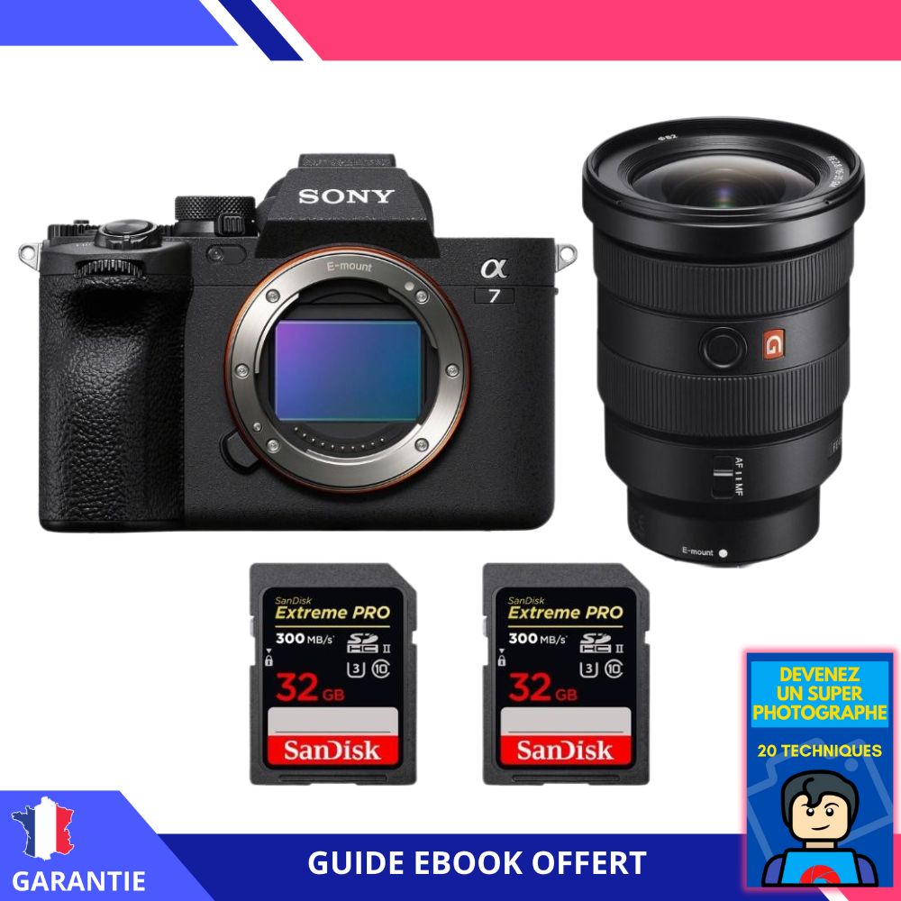 Sony A7 IV + FE 16-35mm f/2.8 GM + 2 SanDisk 32GB Extreme PRO UHS-II SDXC 300 MB/s + Ebook 'Devenez Un Super Photographe' - Hybrid Sony