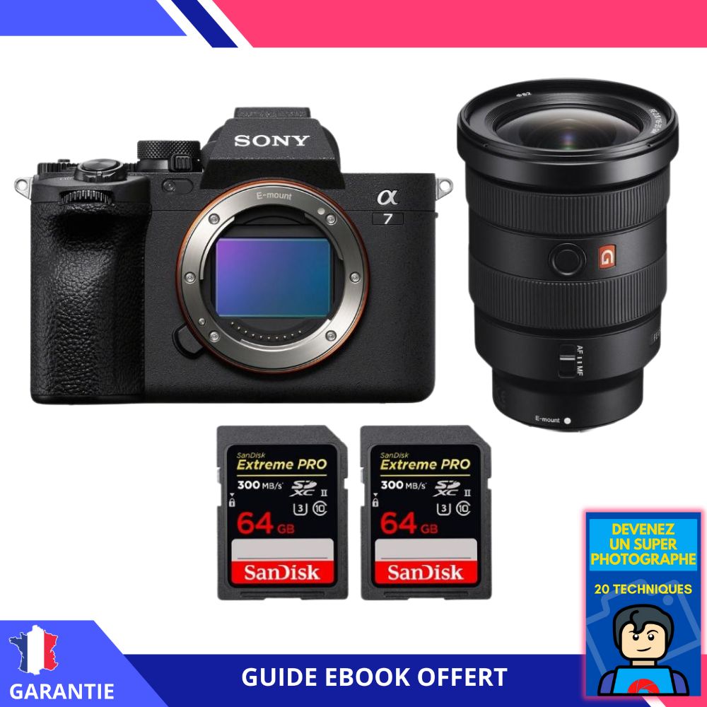 Sony A7 IV + FE 16-35mm f/2.8 GM + 2 SanDisk 64GB Extreme PRO UHS-II SDXC 300MB/s + Ebook 'Devenez Un Super Photographe' - Hybrid Sony