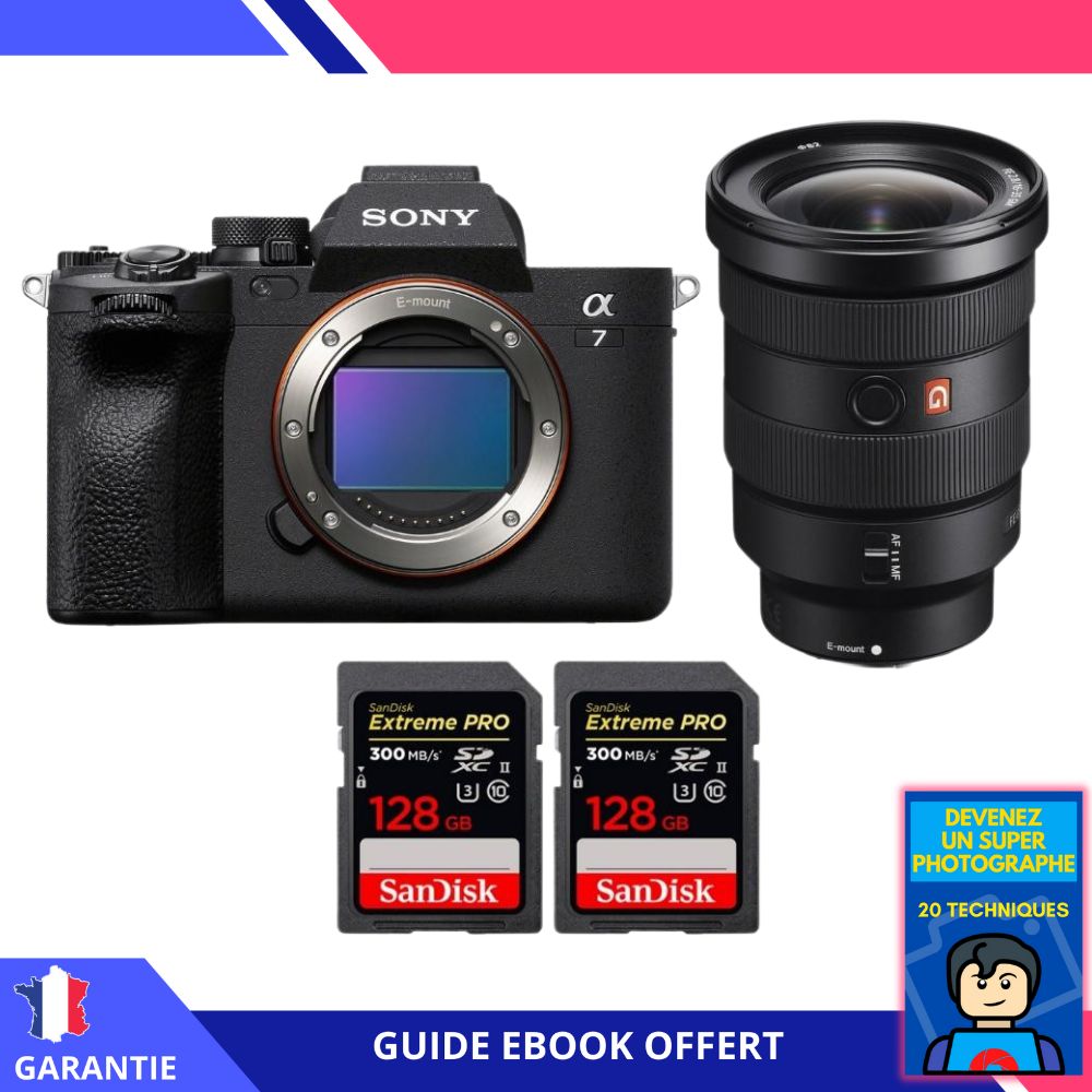 Sony A7 IV + FE 16-35mm f/2.8 GM + 2 SanDisk 128GB Extreme PRO UHS-II SDXC 300 MB/s + Ebook 'Devenez Un Super Photographe' - Hybrid Sony