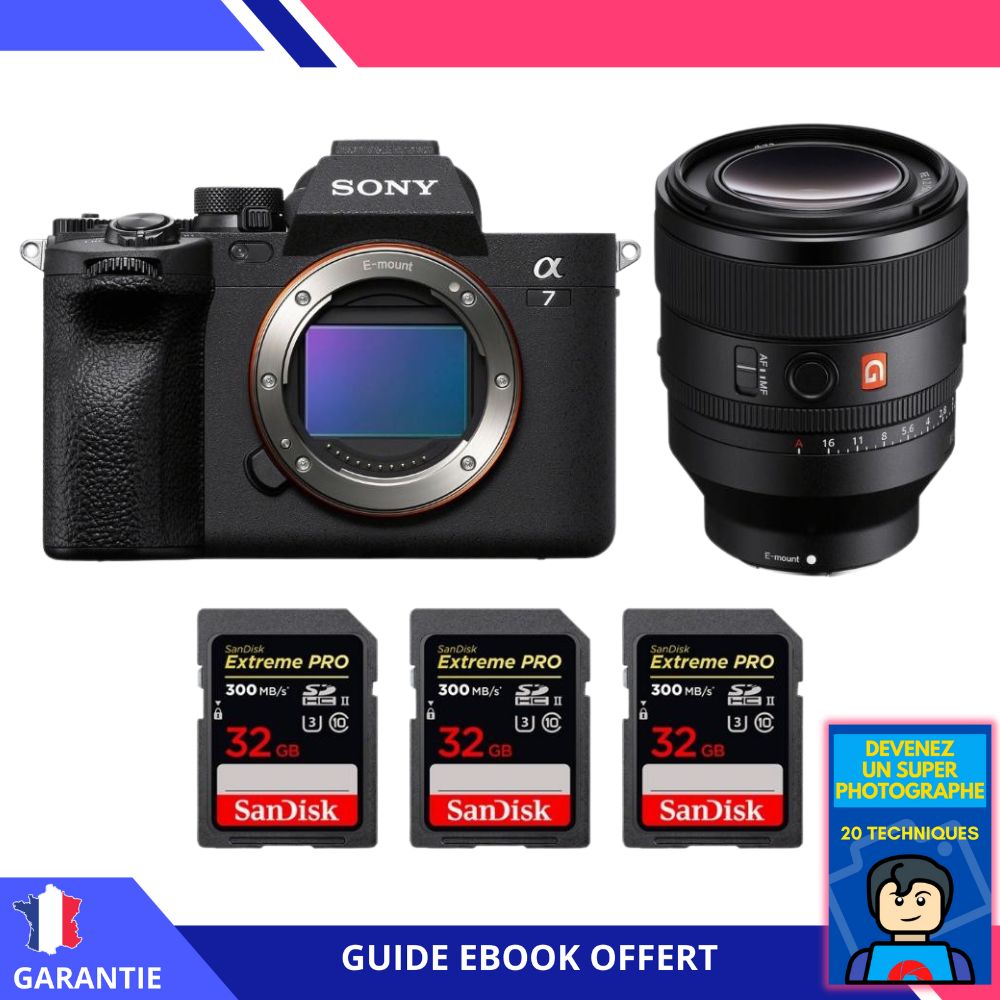 Sony A7 IV + FE 50mm f/1.2 GM + 3 SanDisk 32GB Extreme PRO UHS-II SDXC 300 MB/s + Ebook 'Devenez Un Super Photographe' - Hybrid Sony