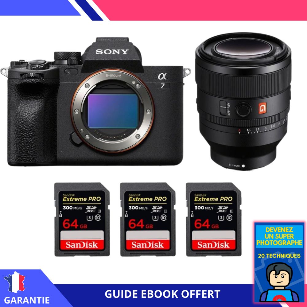 Sony A7 IV + FE 50mm f/1.2 GM + 3 SanDisk 64GB Extreme PRO UHS-II SDXC 300 MB/s Memory Cards + Ebook 'Devenez Un Super Photographe' - Hybrid Sony