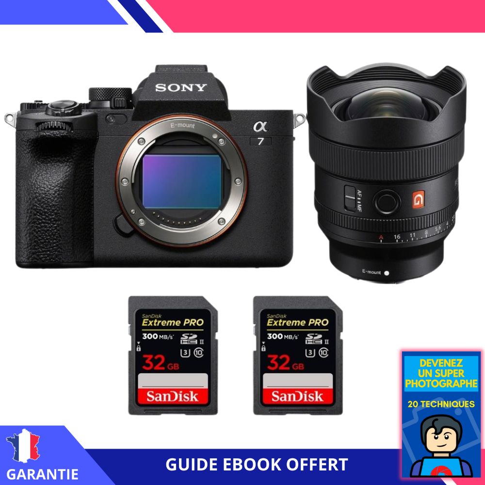 Sony A7 IV + FE 14mm f/1.8 GM + 2 SanDisk 32GB Extreme PRO UHS-II SDXC 300 MB/s + Ebook 'Devenez Un Super Photographe' - Hybrid Sony