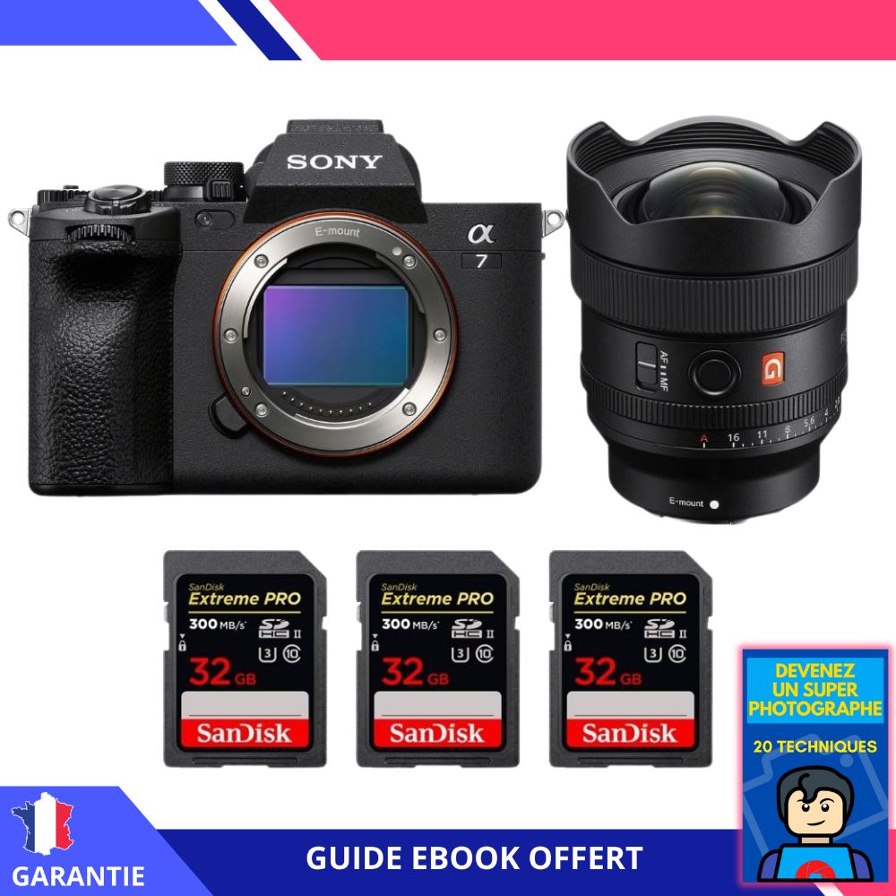 Sony A7 IV + FE 14mm f/1.8 GM + 3 SanDisk 32GB Extreme PRO UHS-II SDXC 300MB/s + Ebook 'Devenez Un Super Photographe' - Hybrid Sony