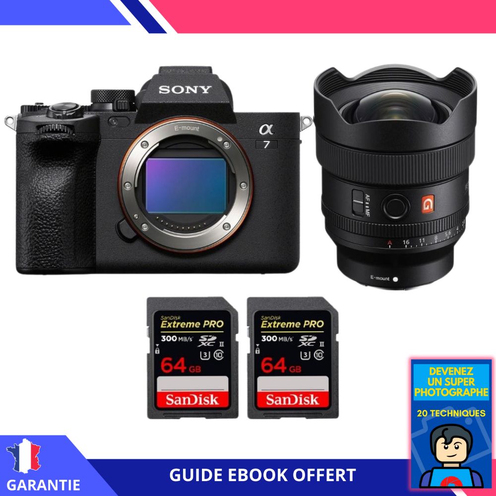 Sony A7 IV + FE 14mm f/1.8 GM + 2 SanDisk 64GB Extreme PRO UHS-II SDXC 300 MB/s + Ebook 'Devenez Un Super Photographe' - Hybrid Sony