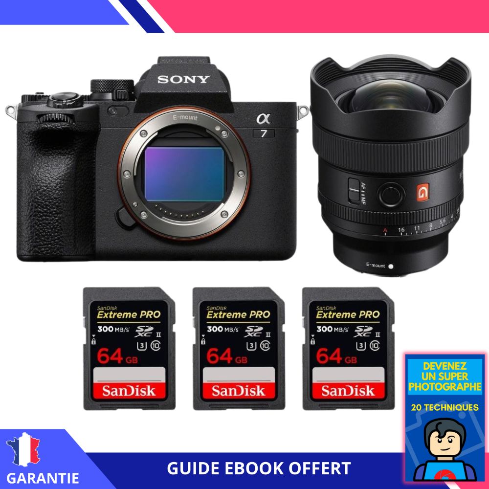 Sony A7 IV + FE 14mm f/1.8 GM + 3 SanDisk 64GB Extreme PRO UHS-II SDXC 300 MB/s + Ebook 'Devenez Un Super Photographe' - Hybrid Sony