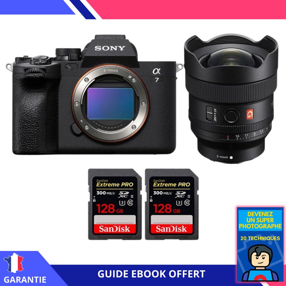 Sony A7 IV + FE 14mm f/1.8 GM + 2 SanDisk 128GB Extreme PRO UHS-II SDXC 300 MB/s + Ebook 'Devenez Un Super Photographe' - Hybrid Sony
