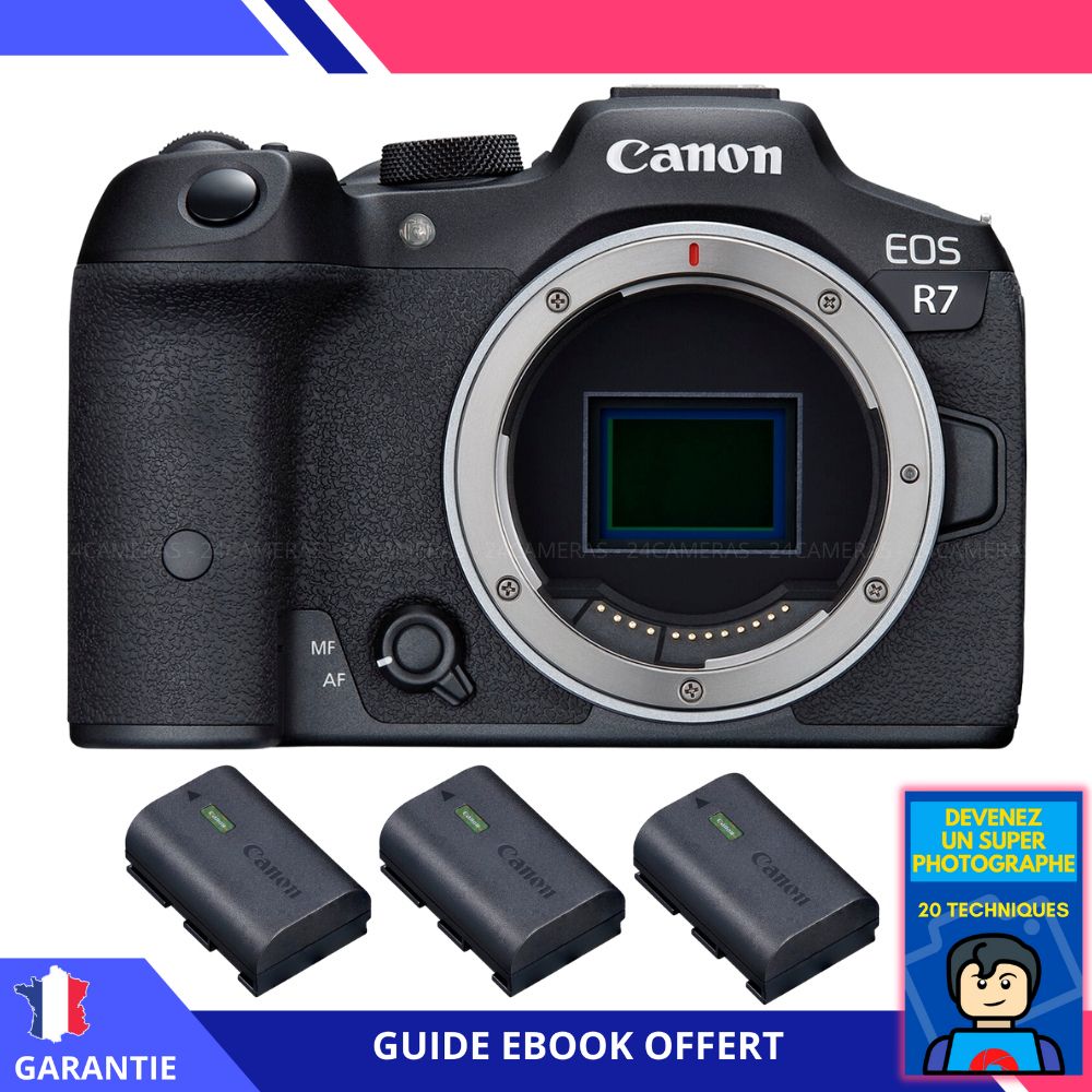 Canon EOS R7 + 3 Baterías LP-E6NH + Libro electrónico 'Conviértete en un fotógrafo experto' - Cámara híbrida Canon