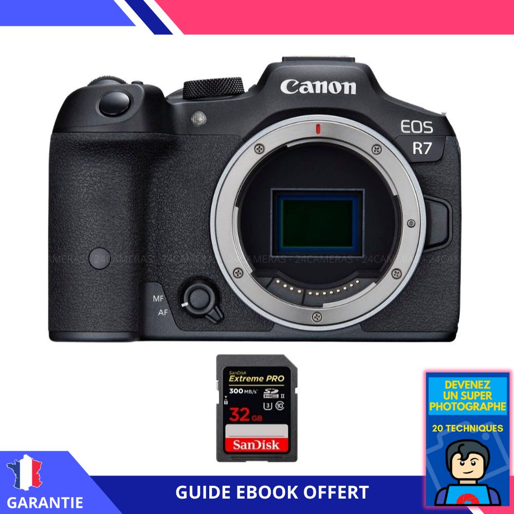 Canon EOS R7 + 1 SanDisk 32GB Extreme PRO UHS-II SDXC 300MB/s + Ebook 'Devenez Un Super Photographe' - Hybrid Canon