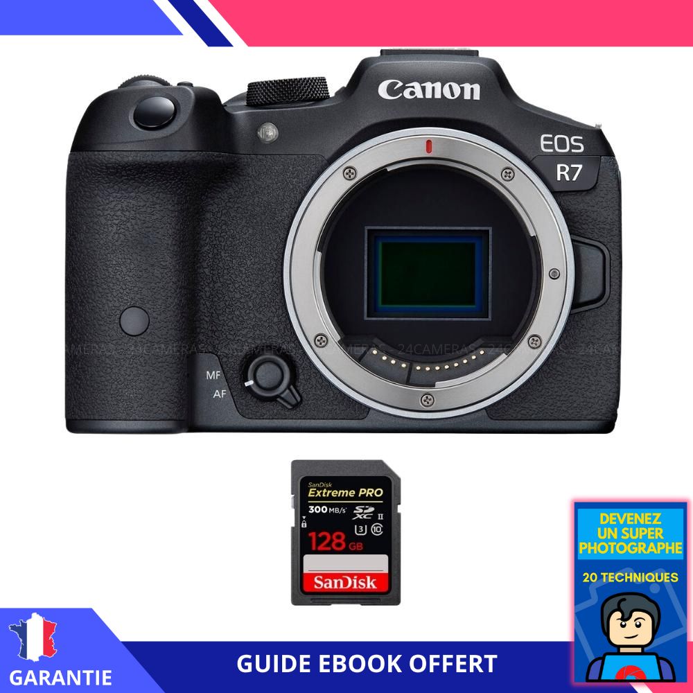 Canon EOS R7 + 1 SanDisk 128GB Extreme PRO UHS-II SDXC 300MB/s Card + 'Become a Super Photographer' Ebook - Canon Hybrid