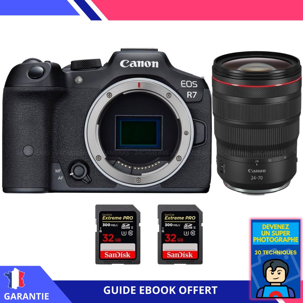 Canon EOS R7 + RF 24-70mm F2.8 L IS USM Lens + 2 SanDisk 32GB Extreme PRO UHS-II SDXC Cards + 'Become a Super Photographer' Ebook - Hybrid Canon