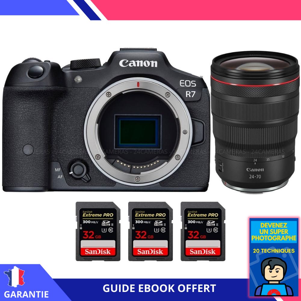 Canon EOS R7 + RF 24-70mm F2.8 L IS USM Lens + 3 SanDisk 32GB Extreme PRO UHS-II SDXC Cards + 'Become a Super Photographer' Ebook - Hybrid Canon