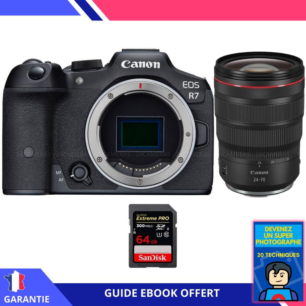 Canon EOS R7 + RF 24-70mm F2.8 L IS USM Lens + 64GB SanDisk Extreme PRO UHS-II SDXC Card + 'Become a Super Photographer' Ebook - Hybrid Canon