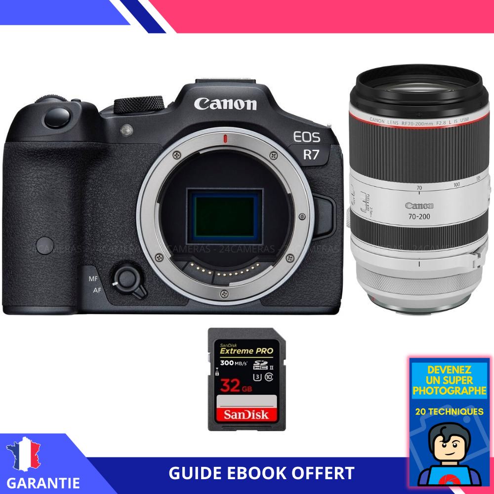 Canon EOS R7 + RF 70-200mm F2.8 L IS USM + 1 SanDisk 32GB Extreme PRO UHS-II SDXC 300MB/s + Ebook 'Devenez Un Super Photographe' - Hybrid Canon