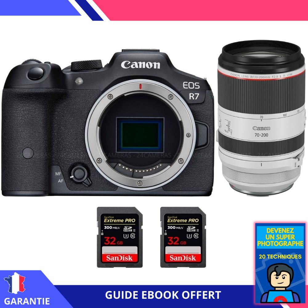 Canon EOS R7 + RF 70-200mm F2.8 L IS USM + 2 SanDisk 32GB Extreme PRO UHS-II SDXC 300 MB/s + Ebook 'Devenez Un Super Photographe' - Hybrid Canon