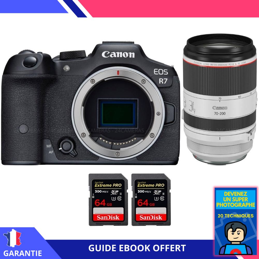 Canon EOS R7 + RF 70-200mm F2.8 L IS USM + 2 SanDisk 64GB Extreme PRO UHS-II SDXC 300 MB/s + Ebook 'Devenez Un Super Photographe' - Hybrid Canon