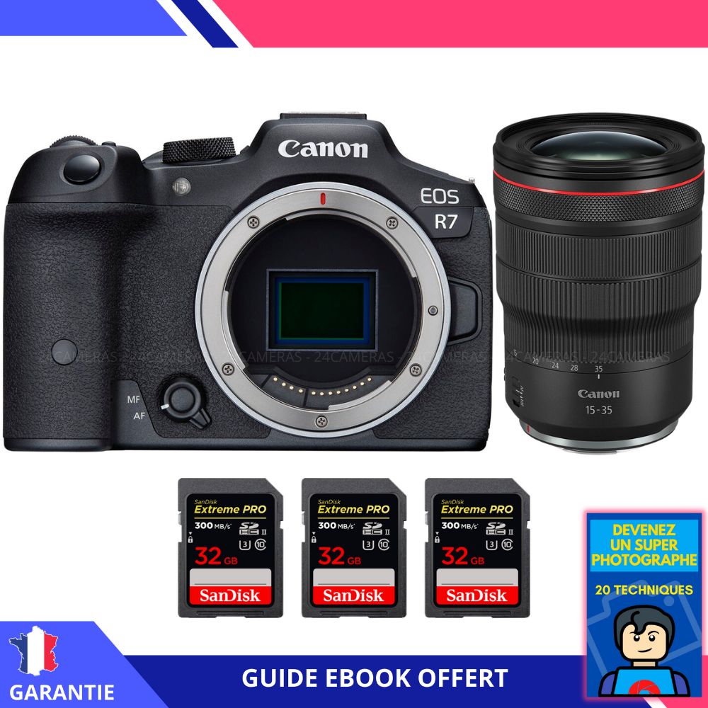 Canon EOS R7 + RF 15-35mm F2.8 L IS USM Lens + 3 SanDisk 32GB Extreme PRO UHS-II SDXC Cards + 'Become a Super Photographer' Ebook - Hybrid Canon