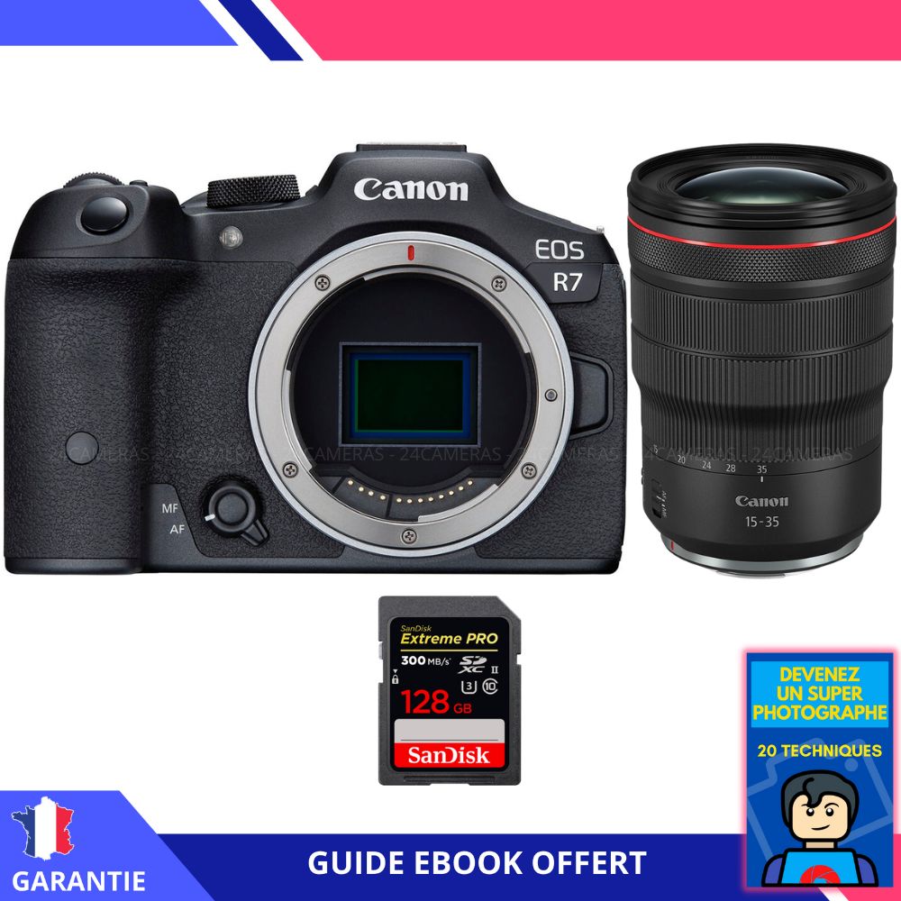 Canon EOS R7 + RF 15-35mm F2.8 L IS USM + 1 SanDisk 128GB Extreme PRO UHS-II SDXC 300 MB/s + Ebook 'Devenez Un Super Photographe' - Hybrid Canon