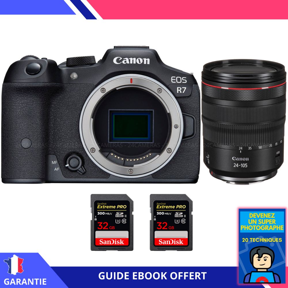 Canon EOS R7 + RF 24-105mm F4 L IS USM + 2 SanDisk 32GB Extreme PRO UHS-II SDXC 300MB/s + Ebook 'Devenez Un Super Photographe' - Hybrid Canon