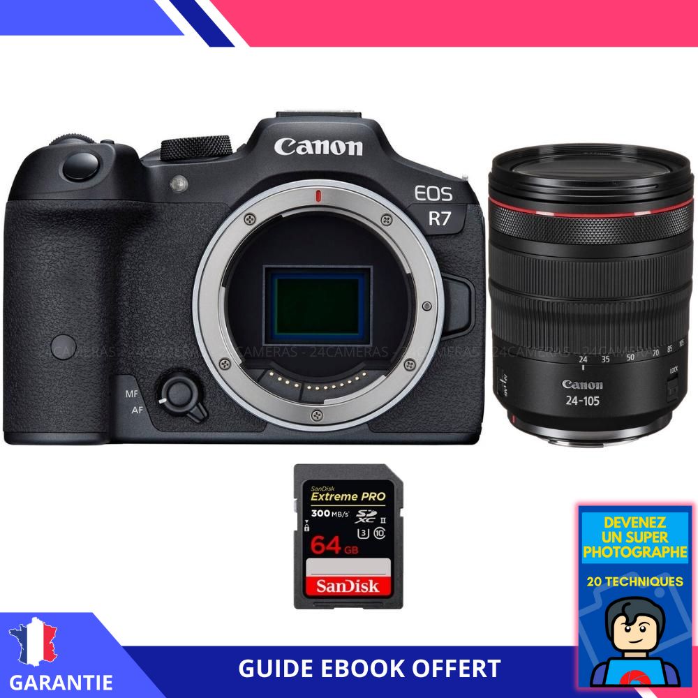 Canon EOS R7 + RF 24-105mm F4 L IS USM + 64GB SanDisk Extreme PRO UHS-II SDXC Card + 'Become a Super Photographer' Ebook - Hybrid Canon