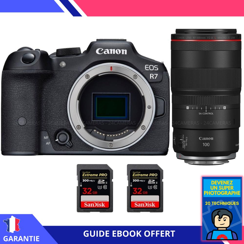 Canon EOS R7 + RF 100mm F2.8 L Macro IS USM + 2 SanDisk 32GB Extreme PRO UHS-II SDXC 300MB/s - Hybrid Canon