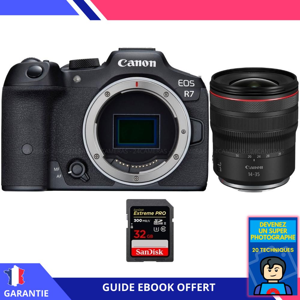 Canon EOS R7 + RF 14-35mm F4 L IS USM + 1 SanDisk 32GB Extreme PRO UHS-II SDXC Card + Ebook 'Devenez Un Super Photographe' - Hybrid Canon
