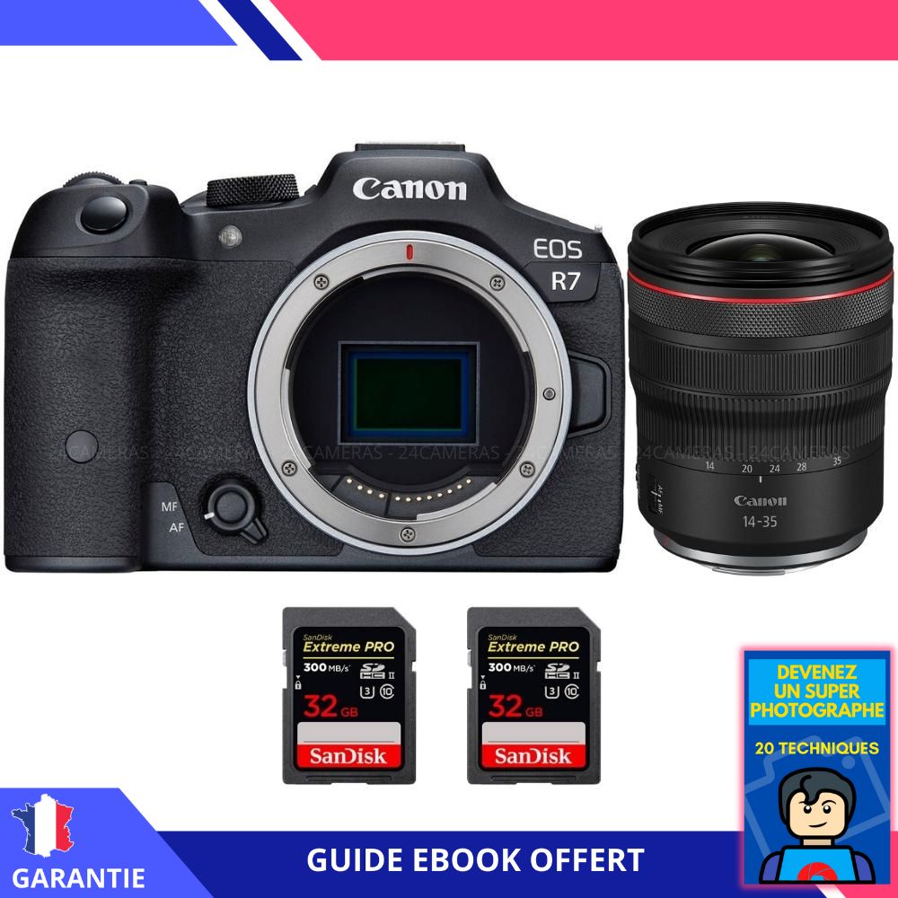 Canon EOS R7 + RF 14-35mm F4 L IS USM + 2x SanDisk 32GB Extreme PRO UHS-II SDXC 300MB/s + Ebook 'Devenez Un Super Photographe' - Hybrid Canon