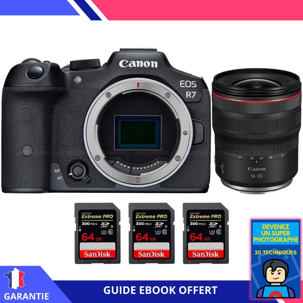 Canon EOS R7 + RF 14-35mm F4 L IS USM Lens + 3 SanDisk 64GB Extreme PRO UHS-II SDXC Cards + 'Become a Super Photographer' Ebook - Canon Hybrid