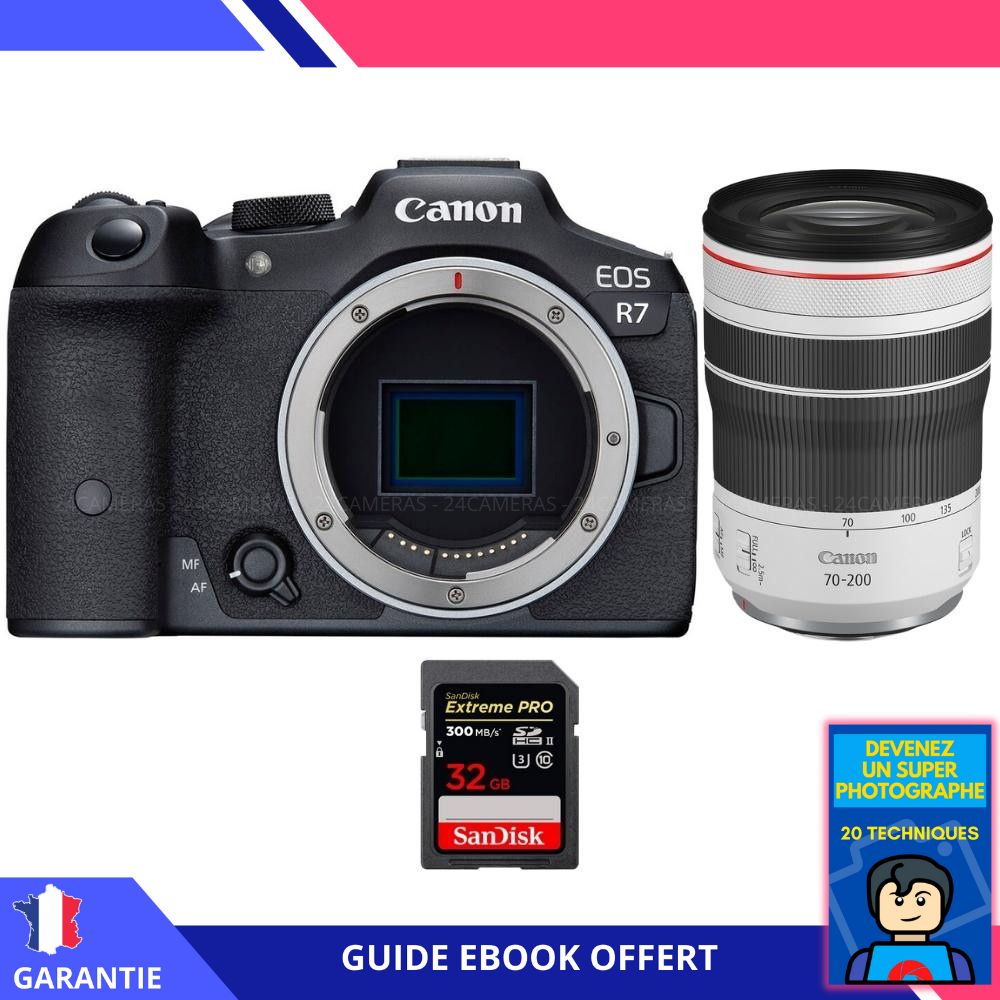 Canon EOS R7 + RF 70-200mm F4 L IS USM + 1 SanDisk 32GB Extreme PRO UHS-II SDXC 300MB/s + Ebook 'Devenez Un Super Photographe' - Hybrid Canon
