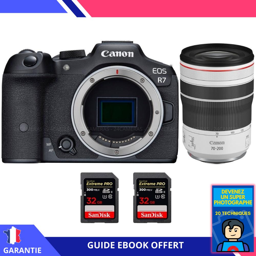 Canon EOS R7 + RF 70-200mm F4 L IS USM + 2 SanDisk 32GB Extreme PRO UHS-II SDXC 300MB/s + Ebook 'Devenez Un Super Photographe' - Hybrid Canon