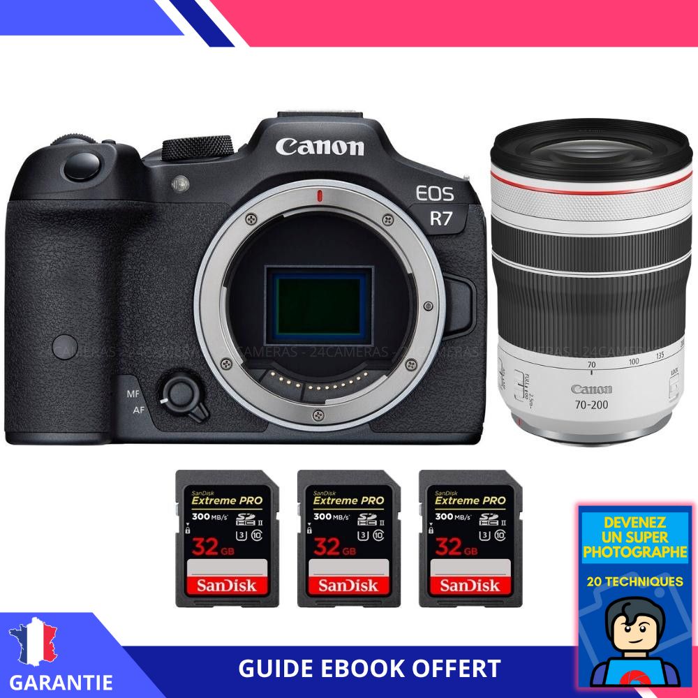 Canon EOS R7 + RF 70-200mm F4 L IS USM + 3 SanDisk 32GB Extreme PRO UHS-II SDXC 300MB/s + Ebook 'Devenez Un Super Photographe' - Hybrid Canon