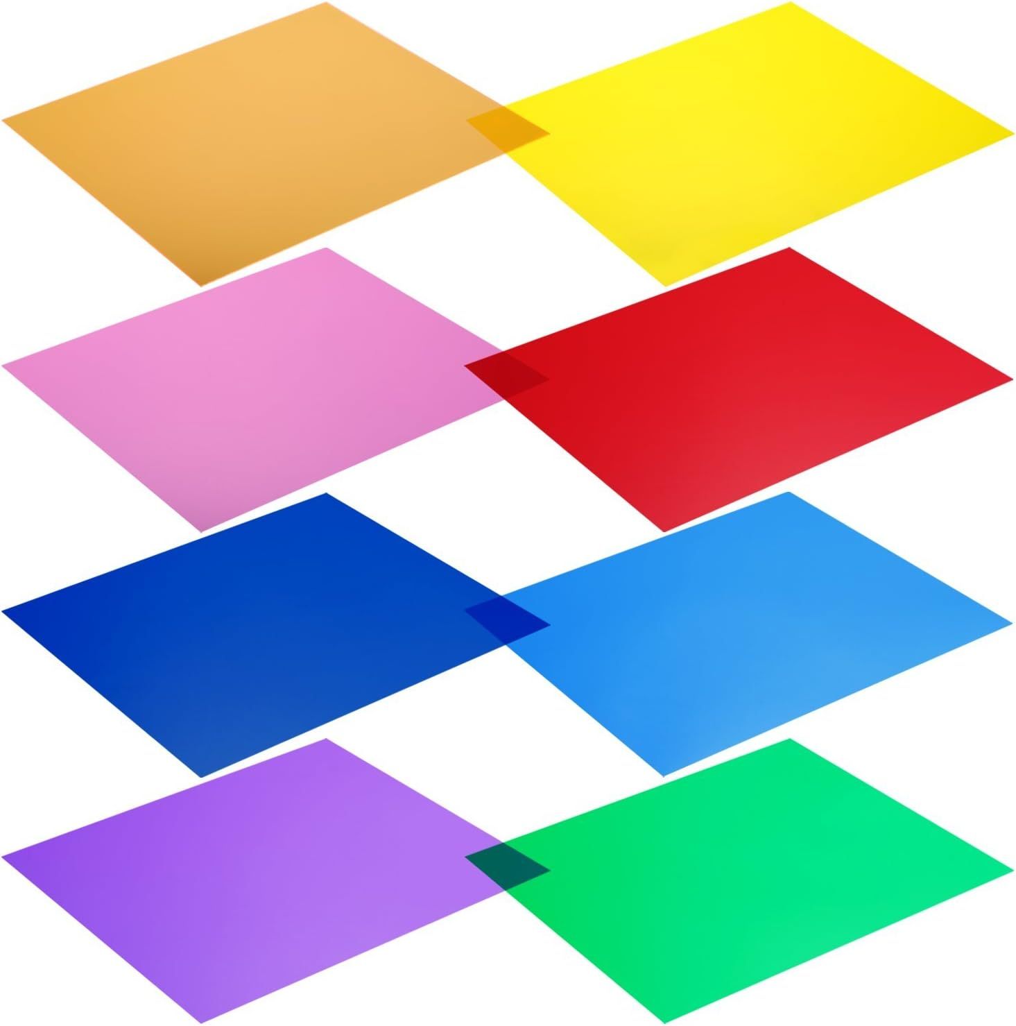 Transparent Gel Filters Set for Color Correction - 30x30cm - Red, Yellow, Orange, Green, Violet, Pink, Light Blue, Dark Blue