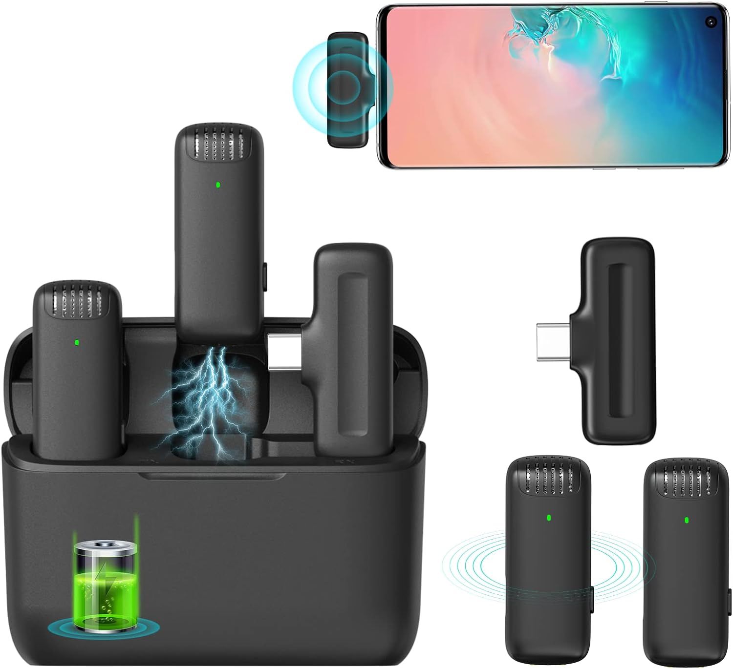 UniversalHouse Wireless Lapel Microphone, USB-C, Android Plug and Play, Noise Reduction