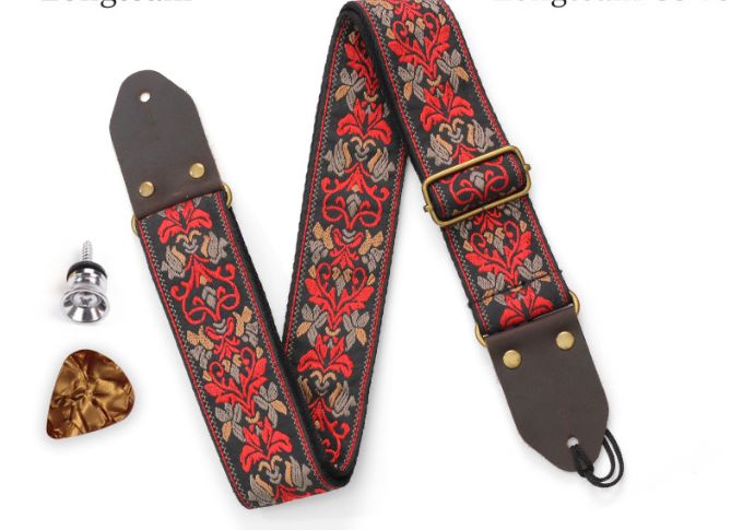 UniversalHouse Guitar Strap - Embroidered Leather Strap with Hidden Pouch