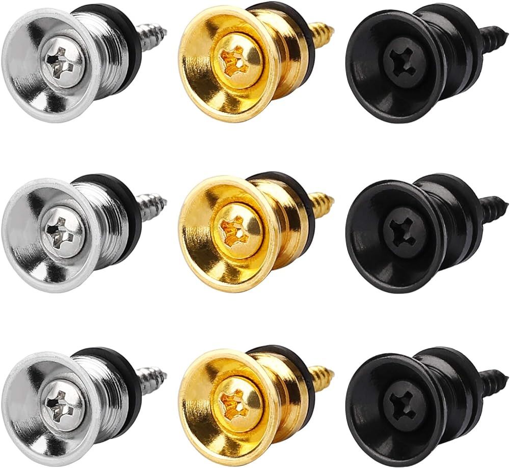 UniversalHouse Guitar Strap Locks (Silver, Gold, Black) - 9 Pack