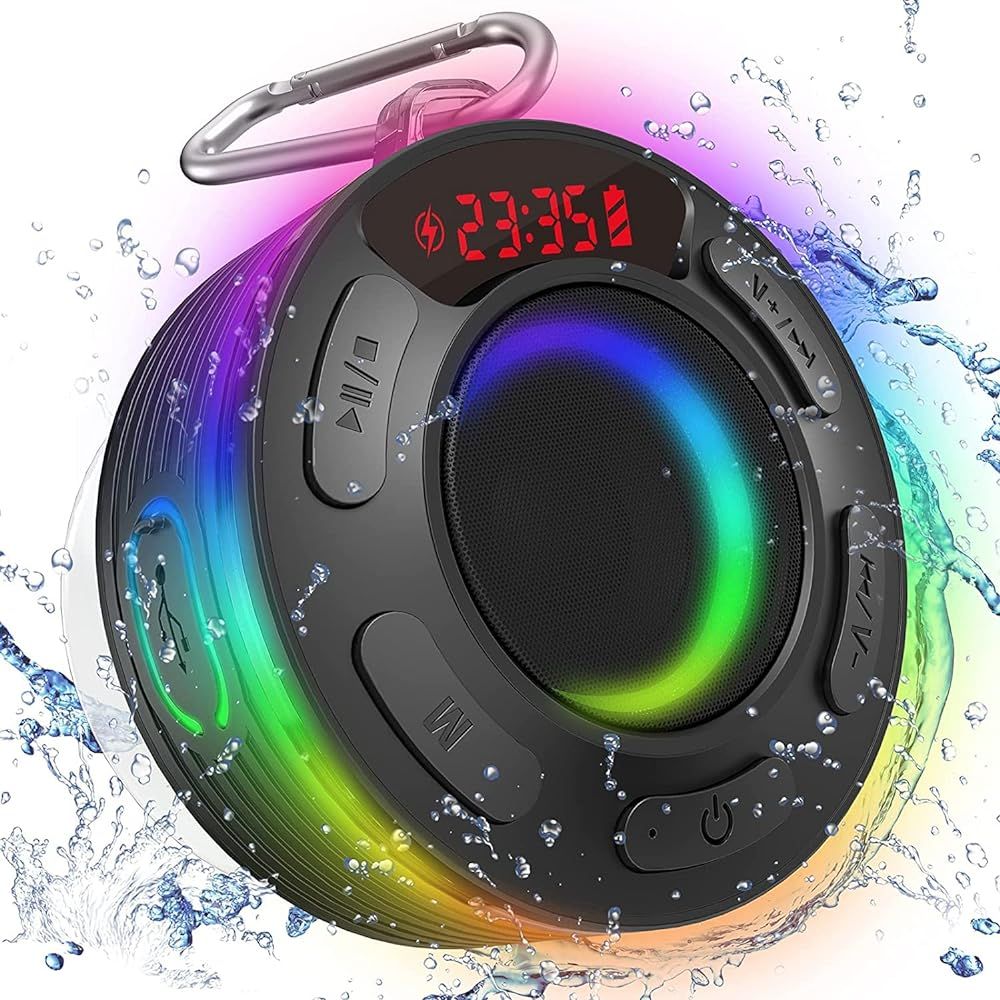 Haut-parleur de douche Bluetooth UniversalHouse - Enceinte portable Bluetooth 5.1 étanche avec ventouse et crochet puissants, radio stéréo HD 360°, microphone intégré, 10 heures d'autonomie