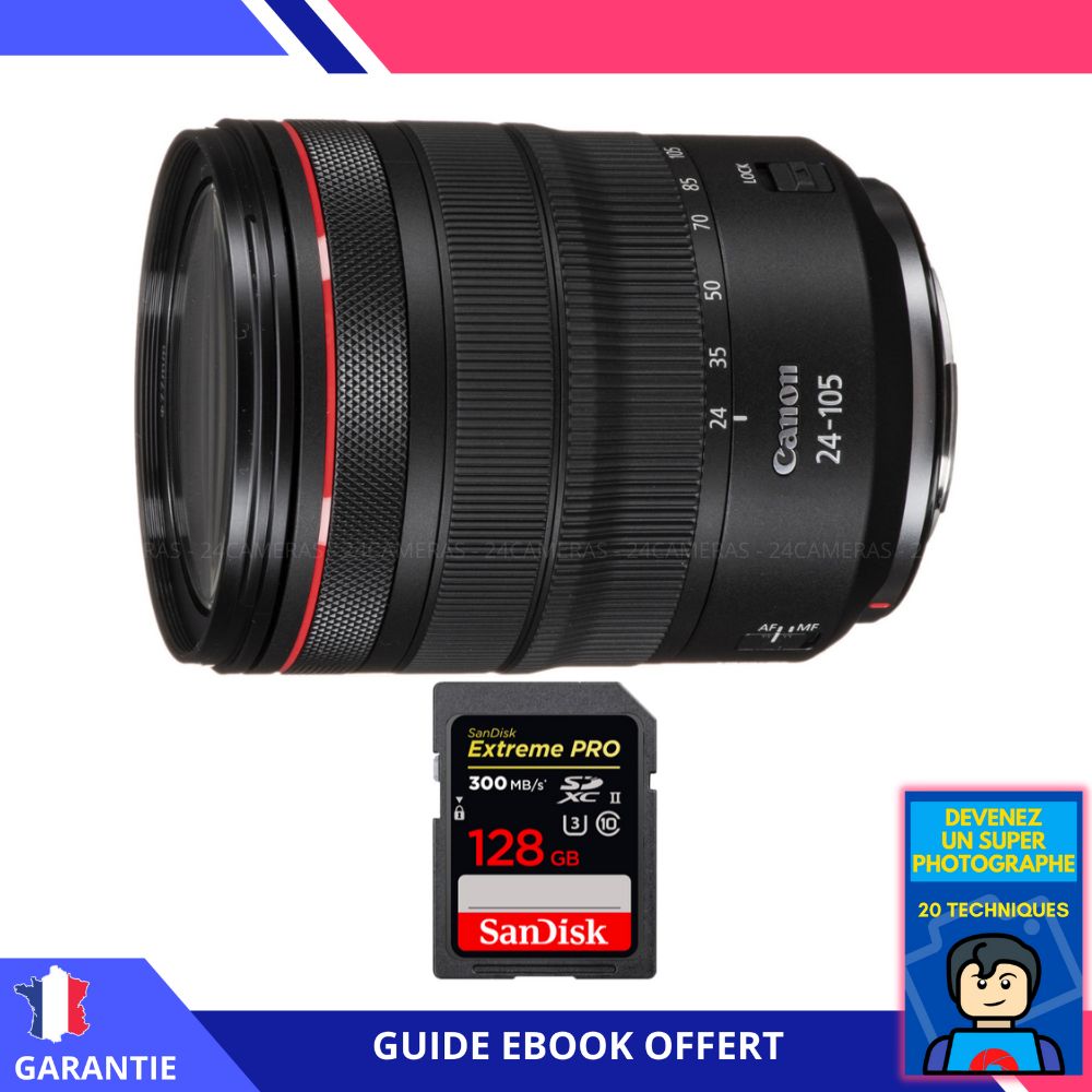 Canon RF 24-105mm f/4L IS USM Lens + 1 SanDisk 128GB Extreme PRO UHS-II 300MB/s Card + 'Become a Super Photographer' Ebook