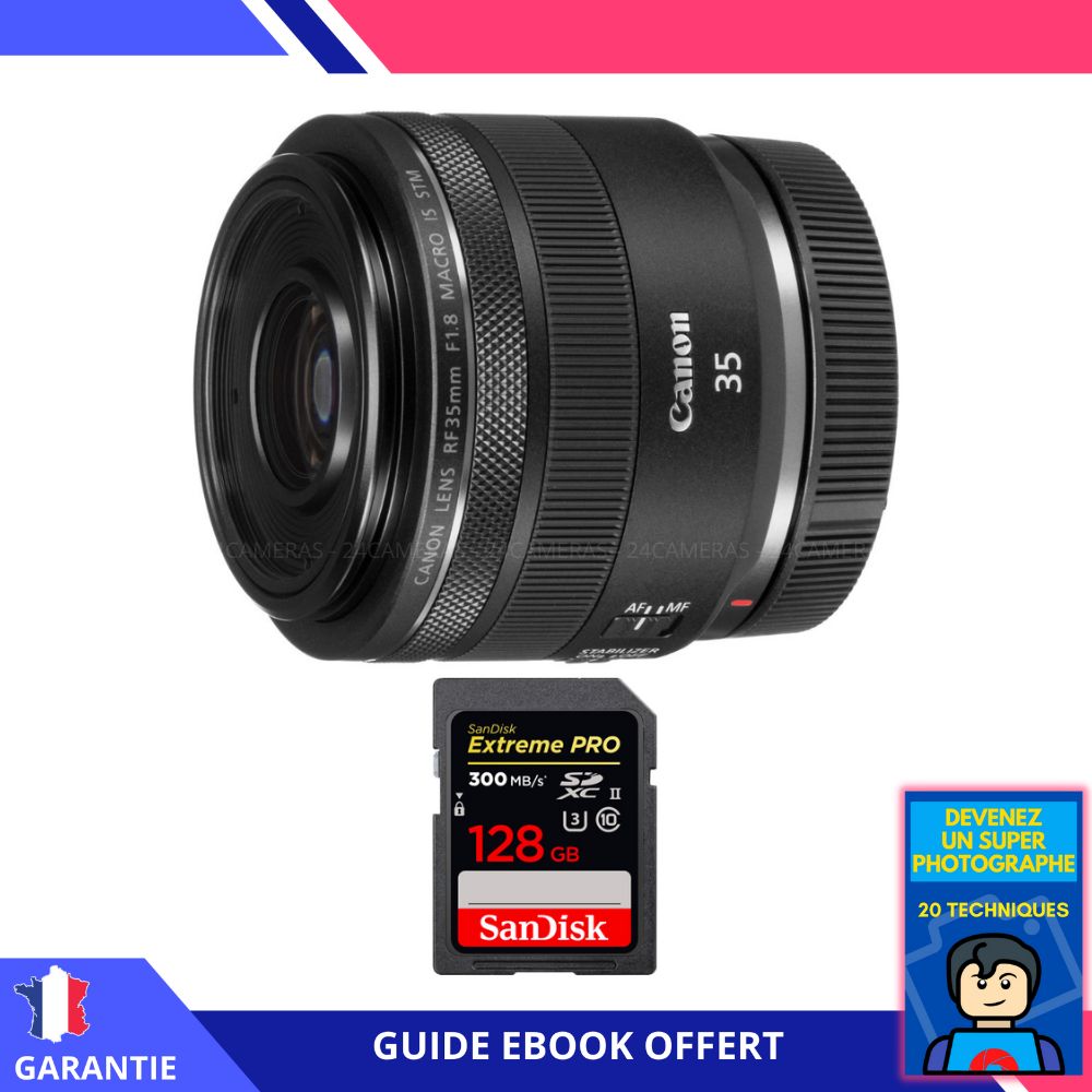 Canon RF 35mm f/1.8 Macro IS STM Lens + 128GB SanDisk UHS-II Card + 'Become a Super Photographer' Ebook