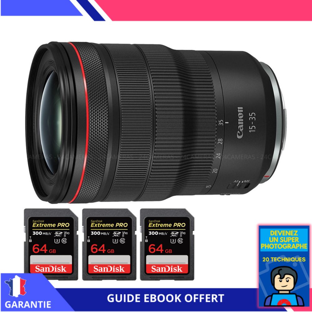 Canon RF 15-35mm f/2.8L IS USM Lens + 3 SanDisk 64GB UHS-II 300MB/s Cards + Ebook: Become a Super Photographer