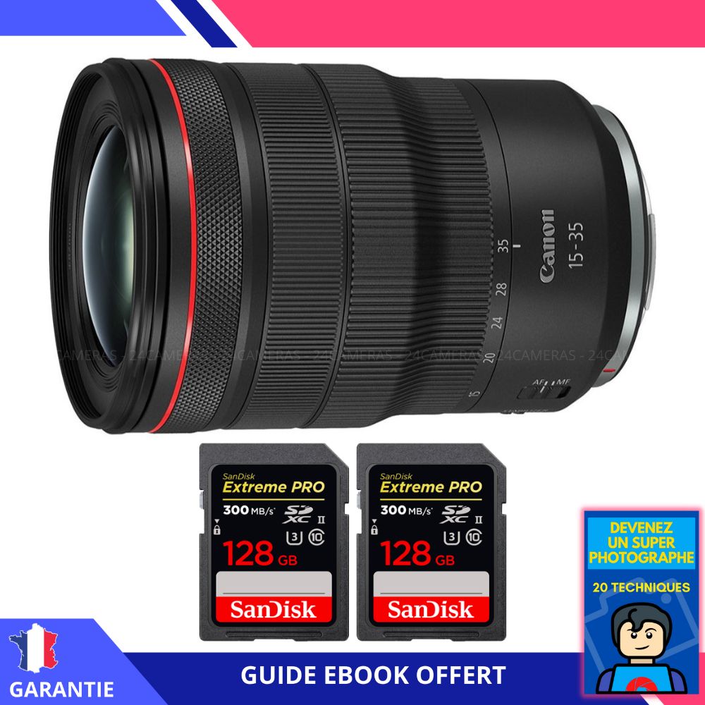 Canon RF 15-35mm f/2.8L IS USM Lens + 2 SanDisk 128GB UHS-II Cards + 'Become a Super Photographer' Ebook