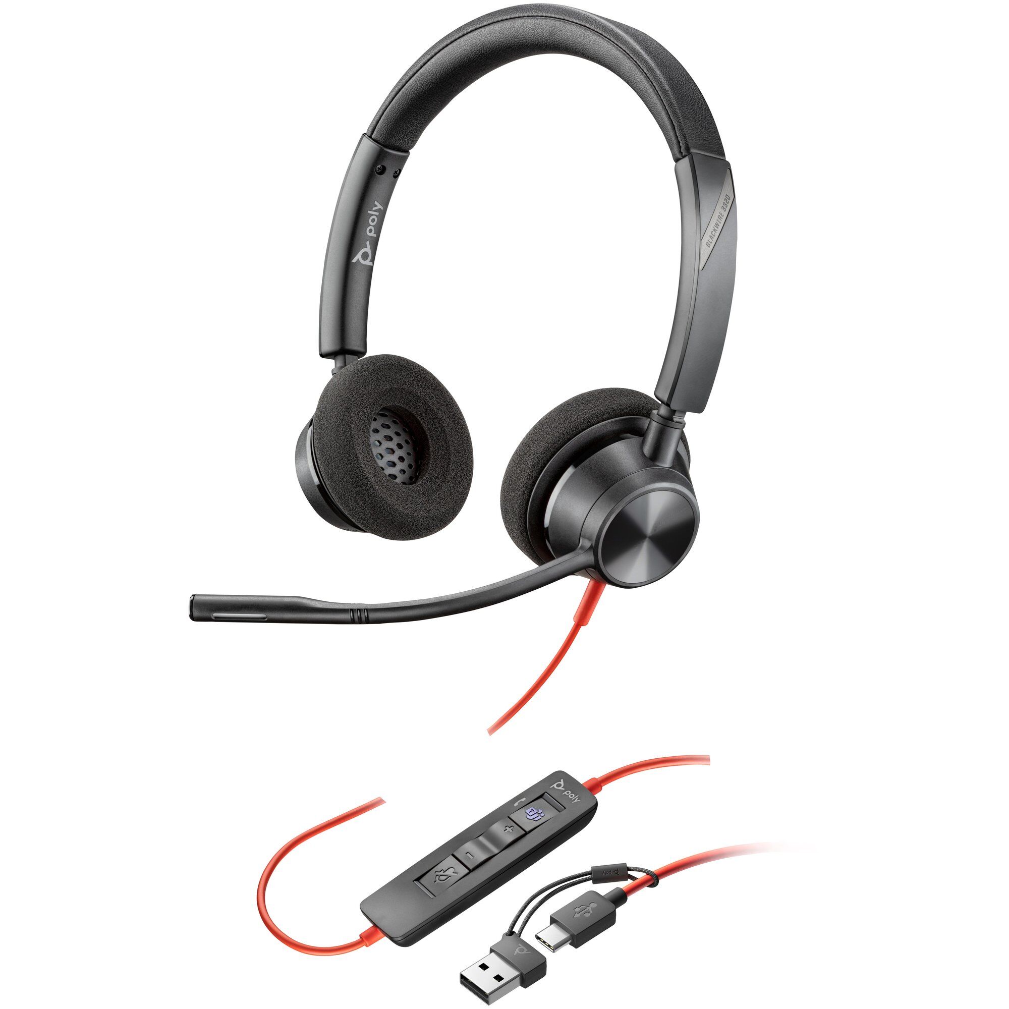 HP Blackwire 3320 - Over-Ear Headset - Wired - USB-C - Black - UC Certified, Microsoft Teams Ready