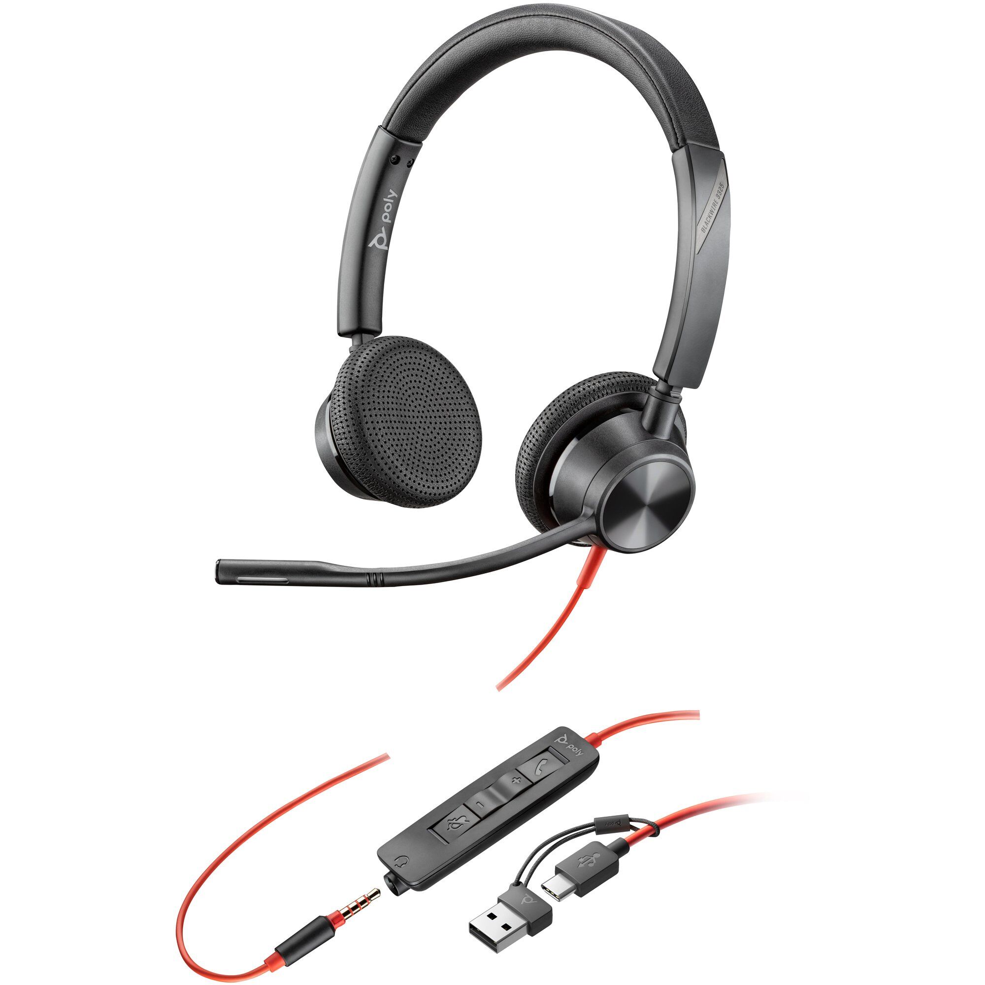 HP Blackwire 3325 - Poly Blackwire 3300 Series - Over-Ear Headset - Wired - 3.5mm Jack, USB-C - Black - UC Certified