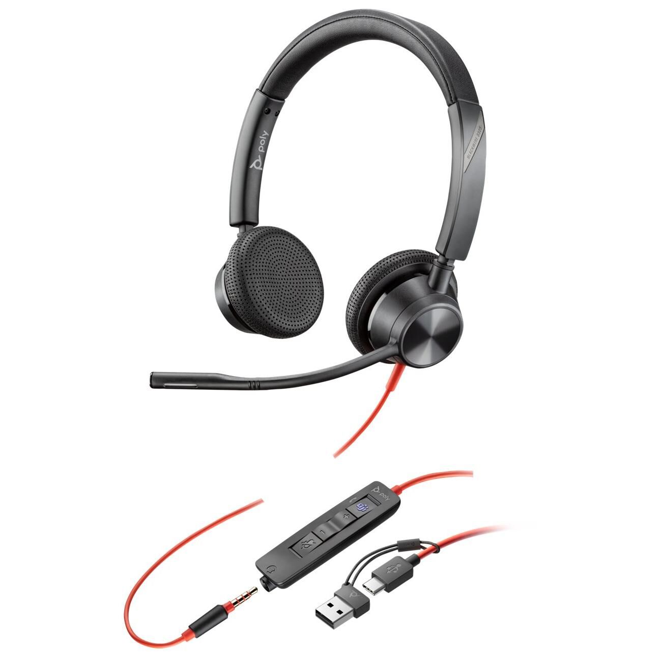 HP Blackwire 3325 - Poly Blackwire Series - Over-Ear Headset - Wired - 3.5mm Jack, USB-C - Black - Microsoft Teams and UC Certified