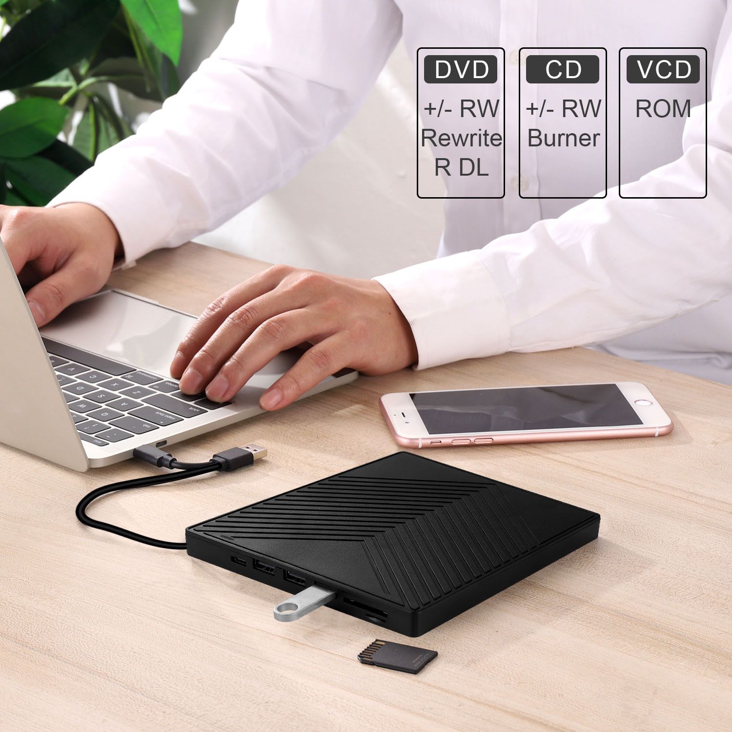 UniversalHouse External CD/DVD Player with USB 3.0/Type-C