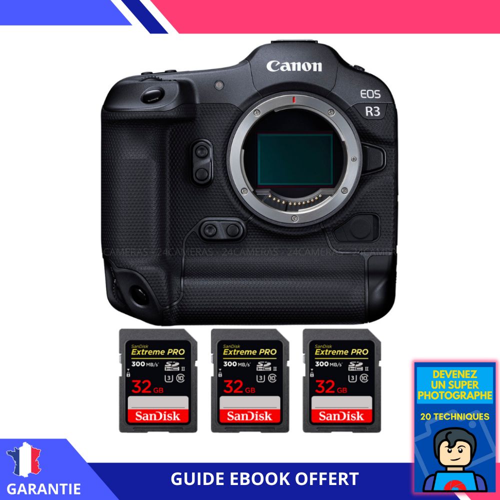 Canon EOS R3 Camera + 3 SanDisk 32GB Extreme PRO UHS-II SDXC Cards + 'Become a Super Photographer' Ebook
