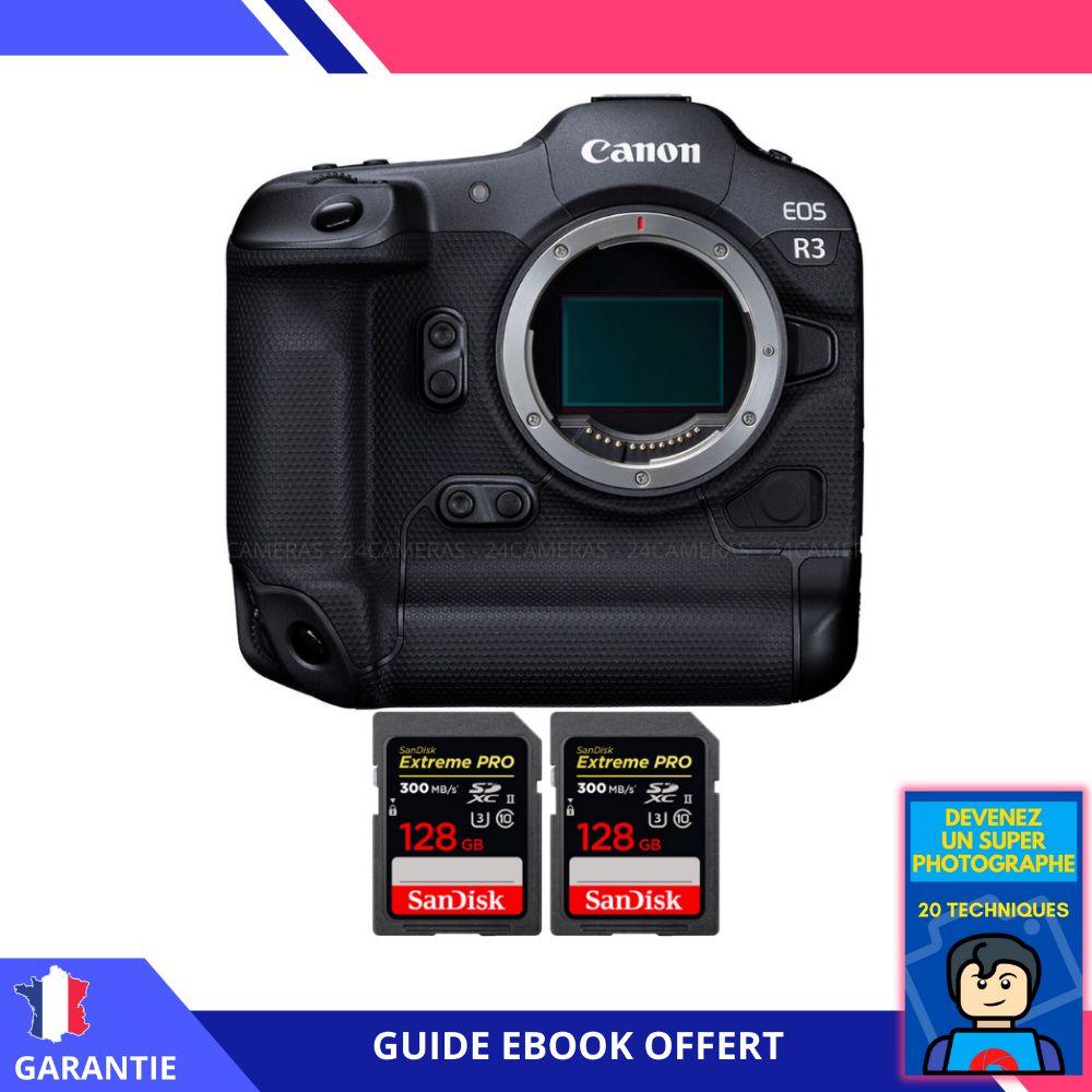 Canon EOS R3 Camera + 2 SanDisk 128GB Extreme PRO UHS-II SDXC Cards + Ebook 'Become a Super Photographer'