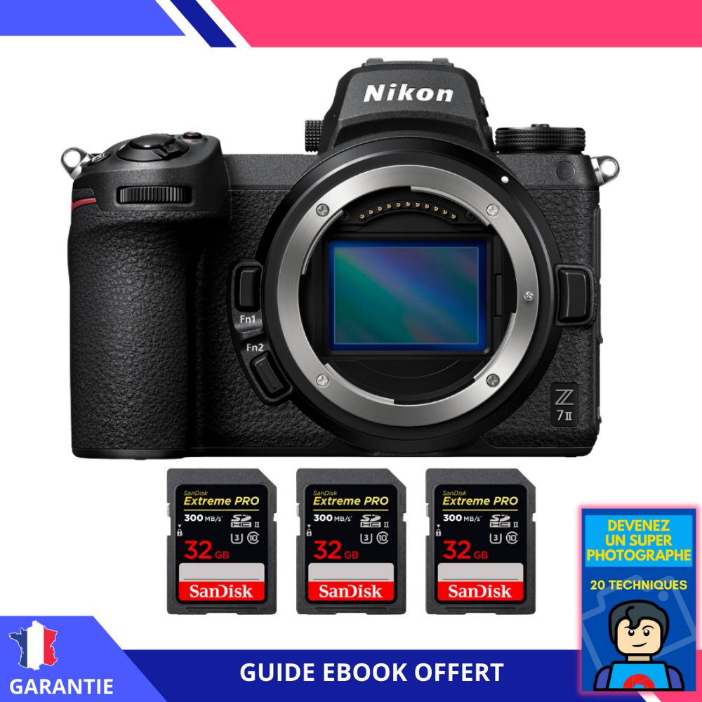 Nikon Z7 II Nu + 3 SanDisk 32GB Extreme PRO UHS-II SDXC 300 MB/s Memory Card + Ebook 'Become a Super Photographer'